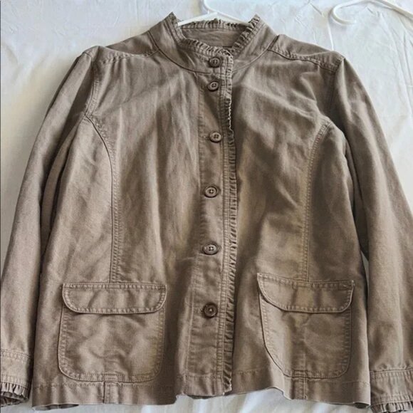 J. Jill Women's Utility Jacket in Taupe Brown Linen Cotton Blend - Picture 1 of 6